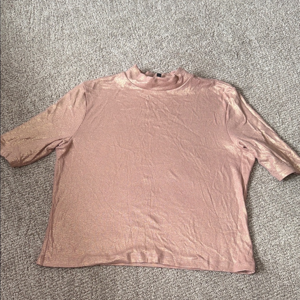 Express Shimmering Pink Short Sleeve Top